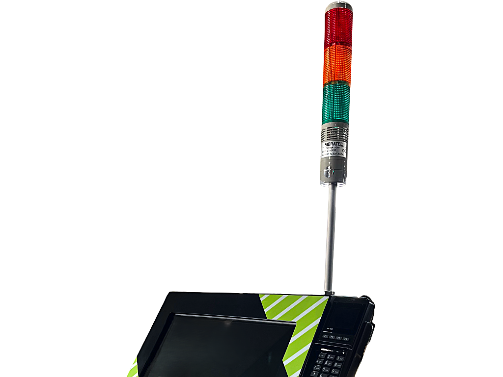 Totem de Autoatendimento SelfBR Padrão +  Semáforo + DDO Frente Self Checkout - Versão Self Checkout para Supermercados