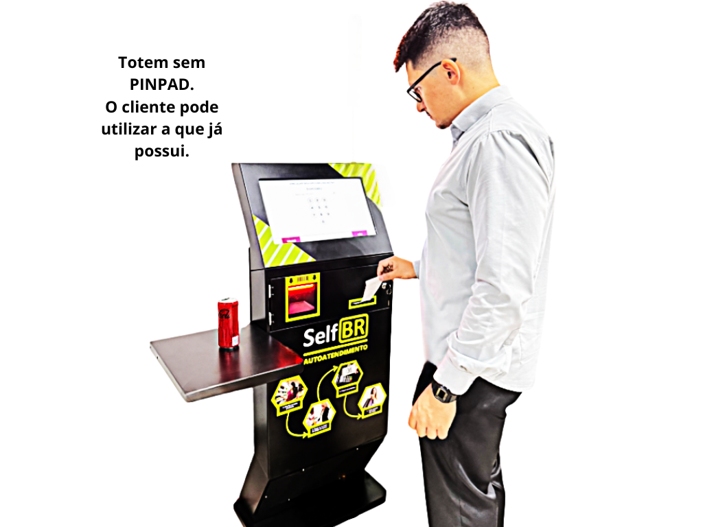 Totem de Autoatendimento SelfBR Completo + Semáforo +  DDO Frente Self Checkout - Versão Self Checkout para Supermercados