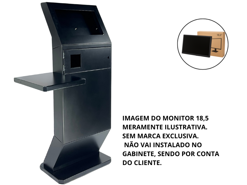 Gabinete  + Monitor Touchscreen "18,5" para montagem de Totem de Autoatendimento SelfBR -  Porta Frontal com Abertura para Impressora e Leitor de Código de Barras