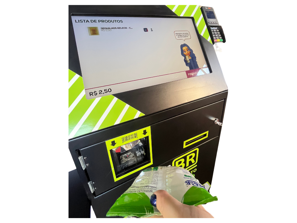 Totem de Autoatendimento SelfBR Padrão + Semáforo + Balança Toldedo + PINPAD + DDO Frente Self Checkout - Versão Self Checkout para Supermercados