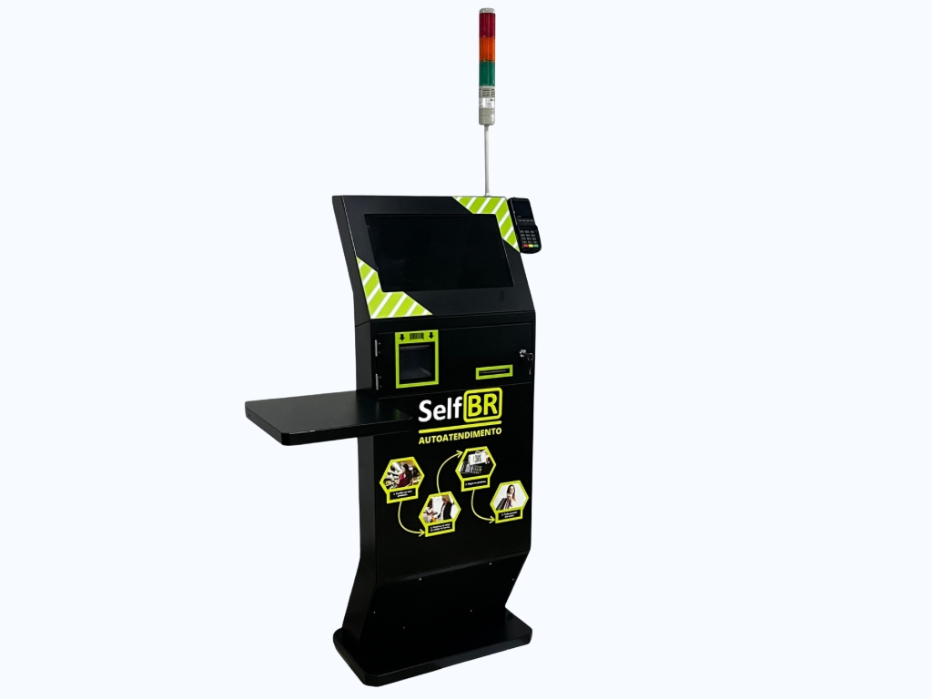 Totem de Autoatendimento SelfBR Completo + Semáforo +  Balança Toledo + PINPAD + DDO Frente Self Checkout - Versão Self Checkout para Supermercados