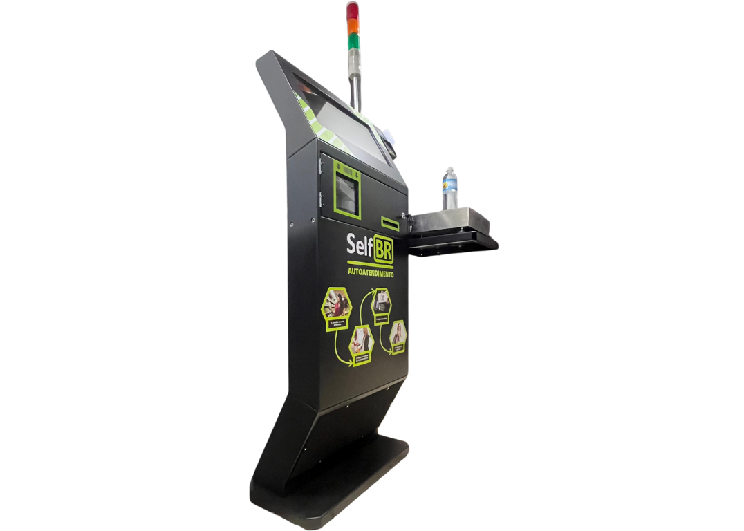 Totem de Autoatendimento SelfBR Completo + Semáforo +  Balança Toledo + PINPAD + DDO Frente Self Checkout - Versão Self Checkout para Supermercados