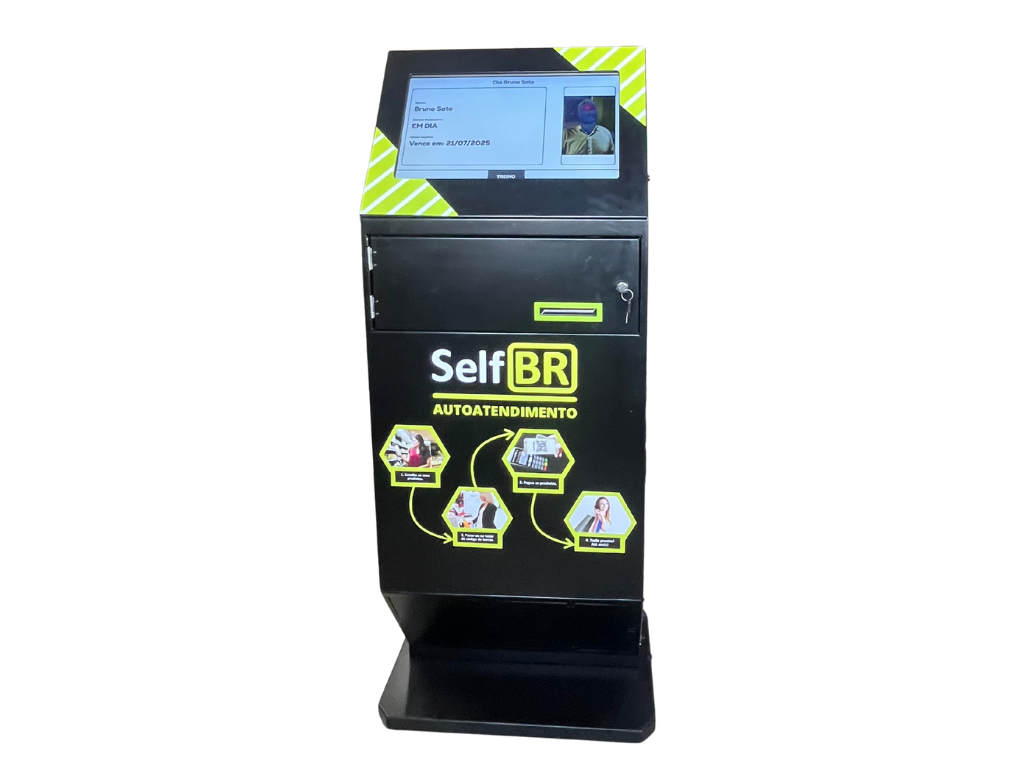 Totem de Autoatendimento SelfBR Básico + DDO Frente Academias com Reconhecimento Facial - Versão para Impressão de Treinos e Pagamentos em Academias