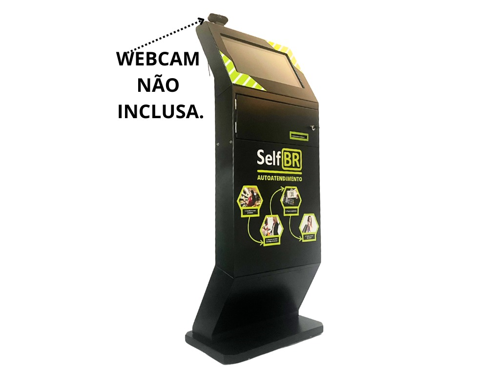 Totem de Autoatendimento SelfBR Básico + PINPAD + DDO Frente Academias com Reconhecimento Facial - Versão para Impressão de Treinos e Pagamentos em Academias