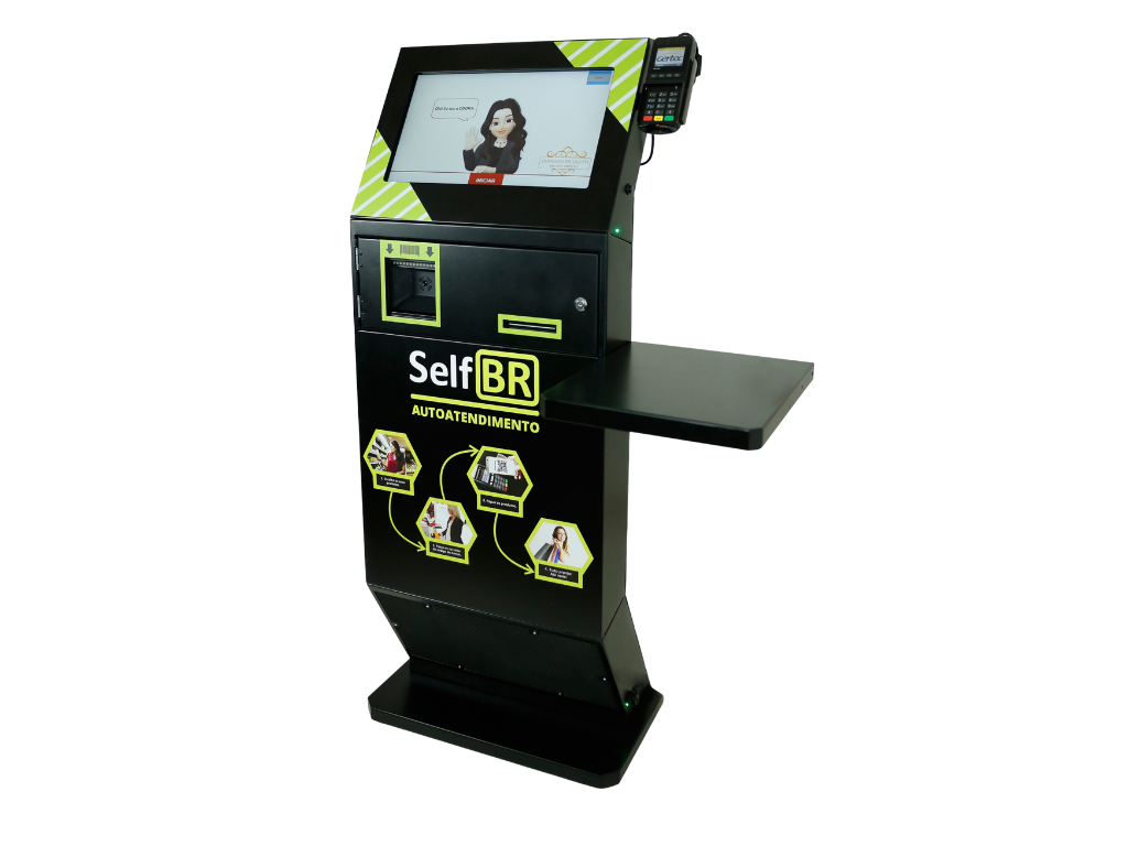 Totem de Autoatendimento SelfBR Completo + PINPAD + DDO Frente Pagamentos - Versão para Pagamentos de Comandas de Consumo e Tickets em Geral