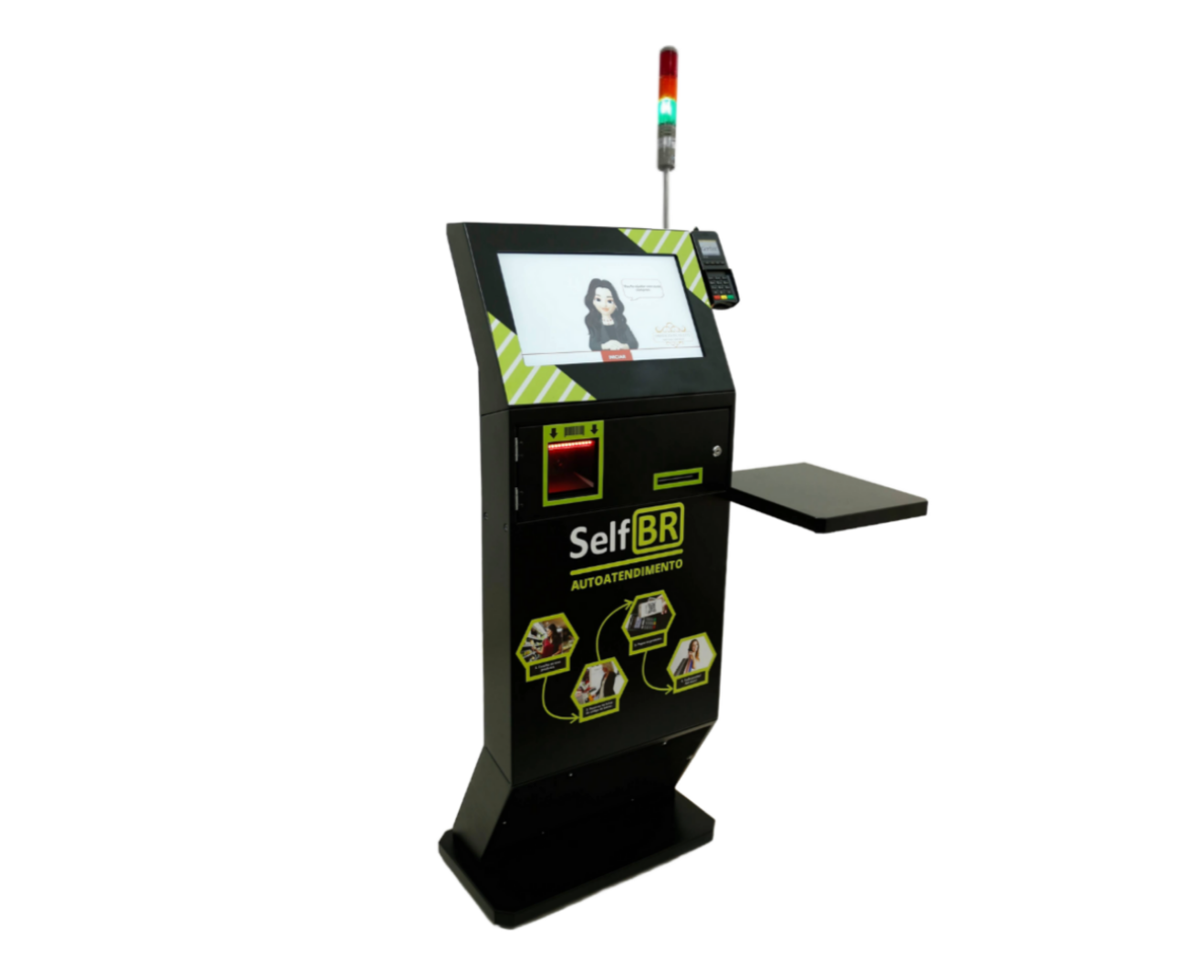 Totem de Autoatendimento SelfBR Padrão + Semáforo + PINPAD + DDO Frente Autoatendimento