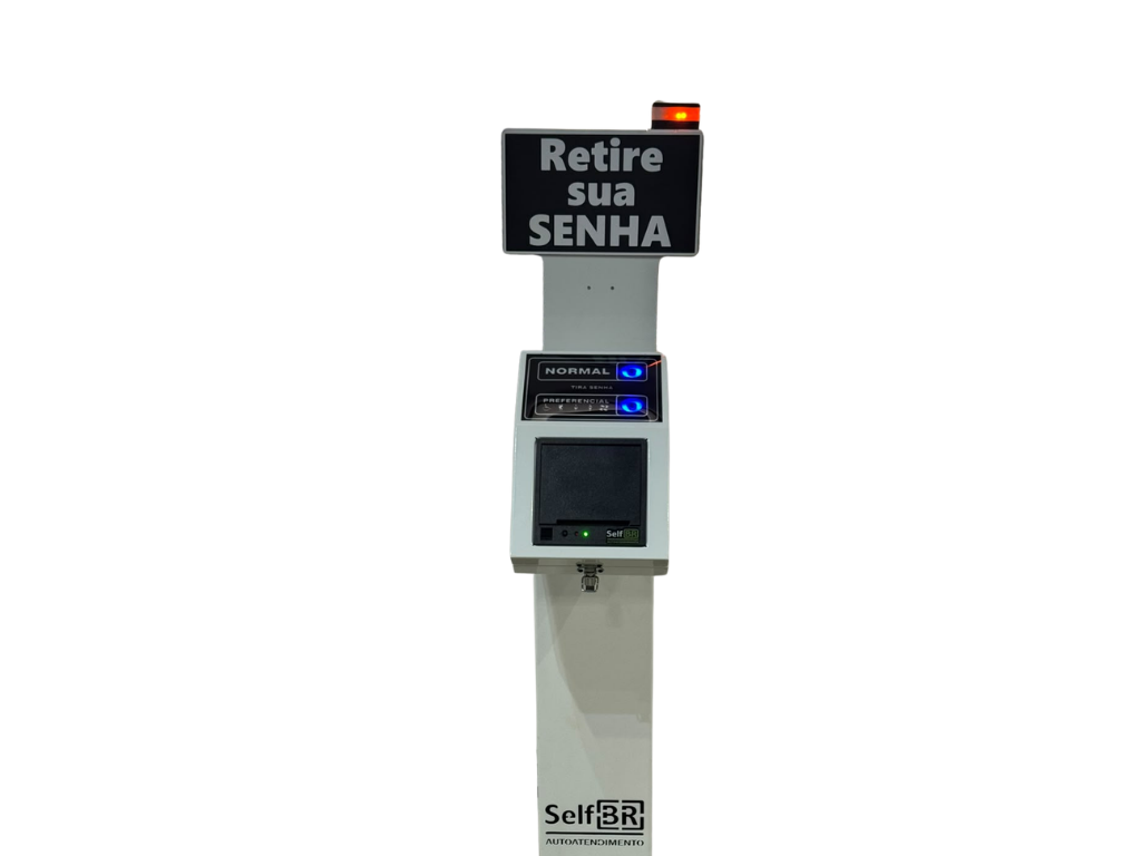 Tira Senha Dois Botões RF  + Suporte Torre SelfBR Branco + Software + Controle Gigante + Receptor