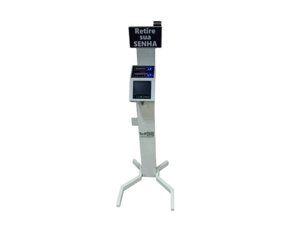Tira Senha Dois Botões RF  + Suporte Torre SelfBR Branco + Software + Controle Gigante + Receptor