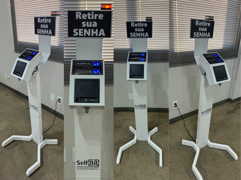 Tira Senha Dois Botões RF  + Suporte Torre SelfBR Branco + Software + Controle Gigante + Receptor